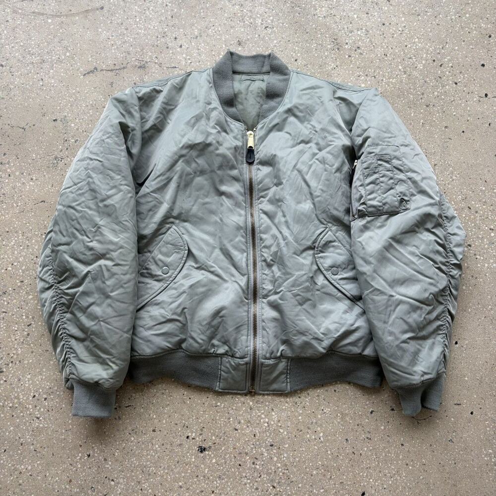 Vintage 80s Silver MA-1 Style Military Bomber Puffer Jacket